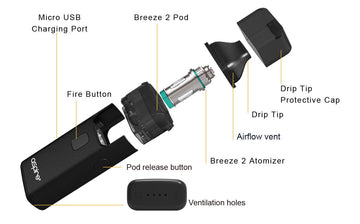 Genuine Aspire Breeze 2 Drip Tip, Cap, Coils, Pod & Atomiser Parts