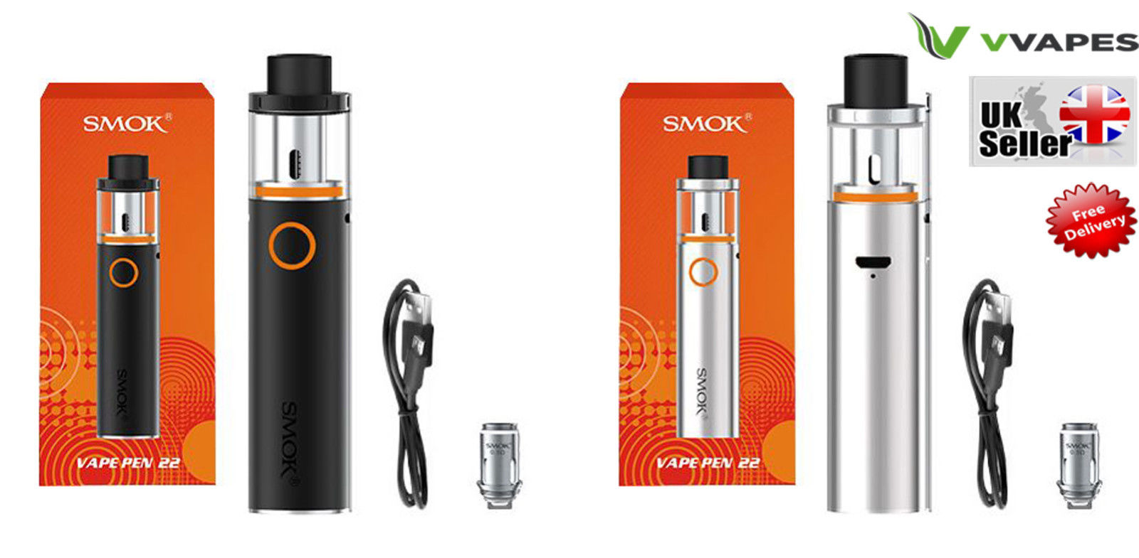 SMOK Vape Pen 22 Starter Kit - Black & Silver E-Cigarette SMOK Vape Pen 22 Starter Kit - Black & Silver E-Cigarette