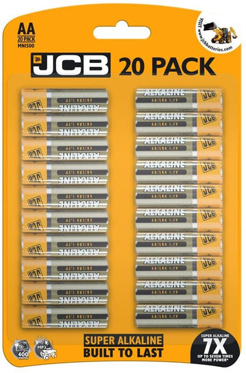 JCB, AA / LR6 1.5v Super Alkaline Batteries - up to 7 times more power (Pack of 20)
