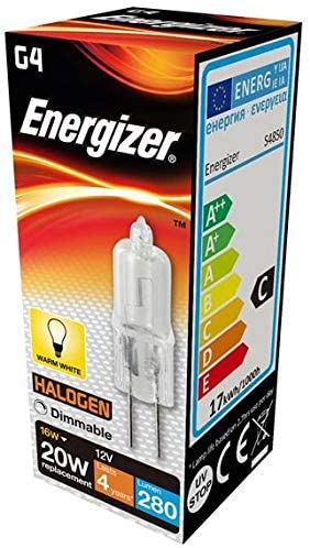 Energizer G4 Halogen Capsule Bulb 12v 16w (20w) Dimmable Pack of 10