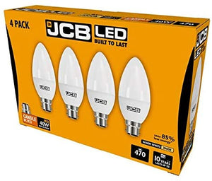 4 Pack JCB Candle LED Bulbs B22 Large Bayonet Fitting 3000k Warm White 6w = 40w Replacement
