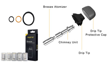 Aspire Breeze Replacement Parts: Seals, O-Rings, Drip Tip, Chimney & Coils