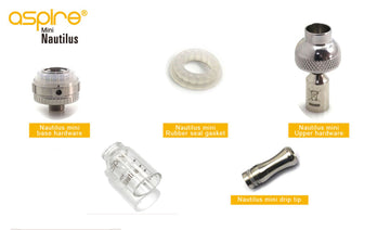 Aspire Nautilus Mini Genuine Parts: Seals, Drip Tip, Glass Base, Chimney & Coils