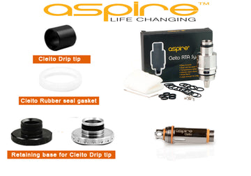 Aspire Cleito K4 Tank Parts: Base Seal, Drip Tip, and Glass