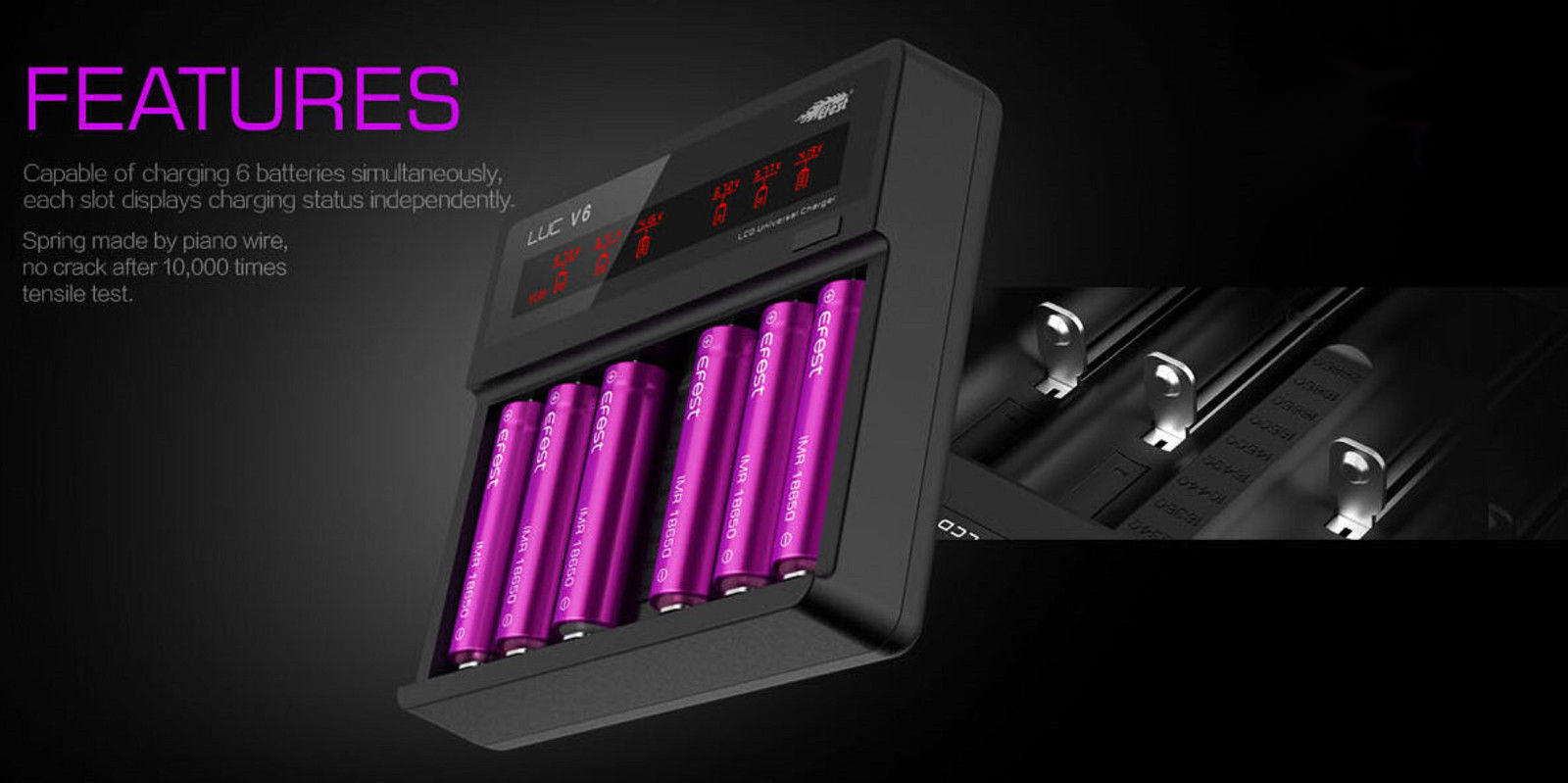 Genuine EFEST LUC V6 LCD Digital Battery Charger for 18650 & 26650