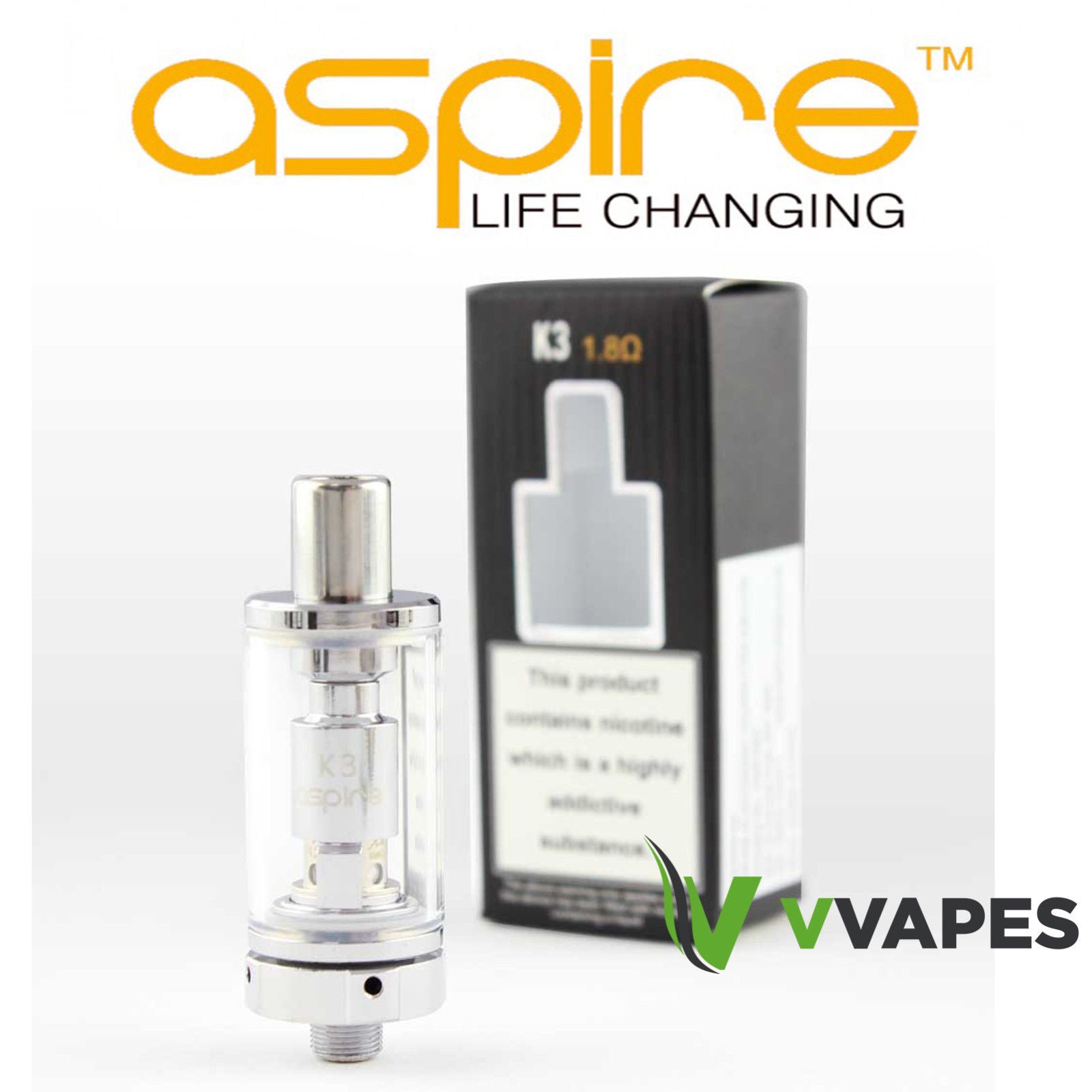 Genuine Aspire K3 Clearomiser Tank - Nautilus Replacement with 1.8 ohm Coil