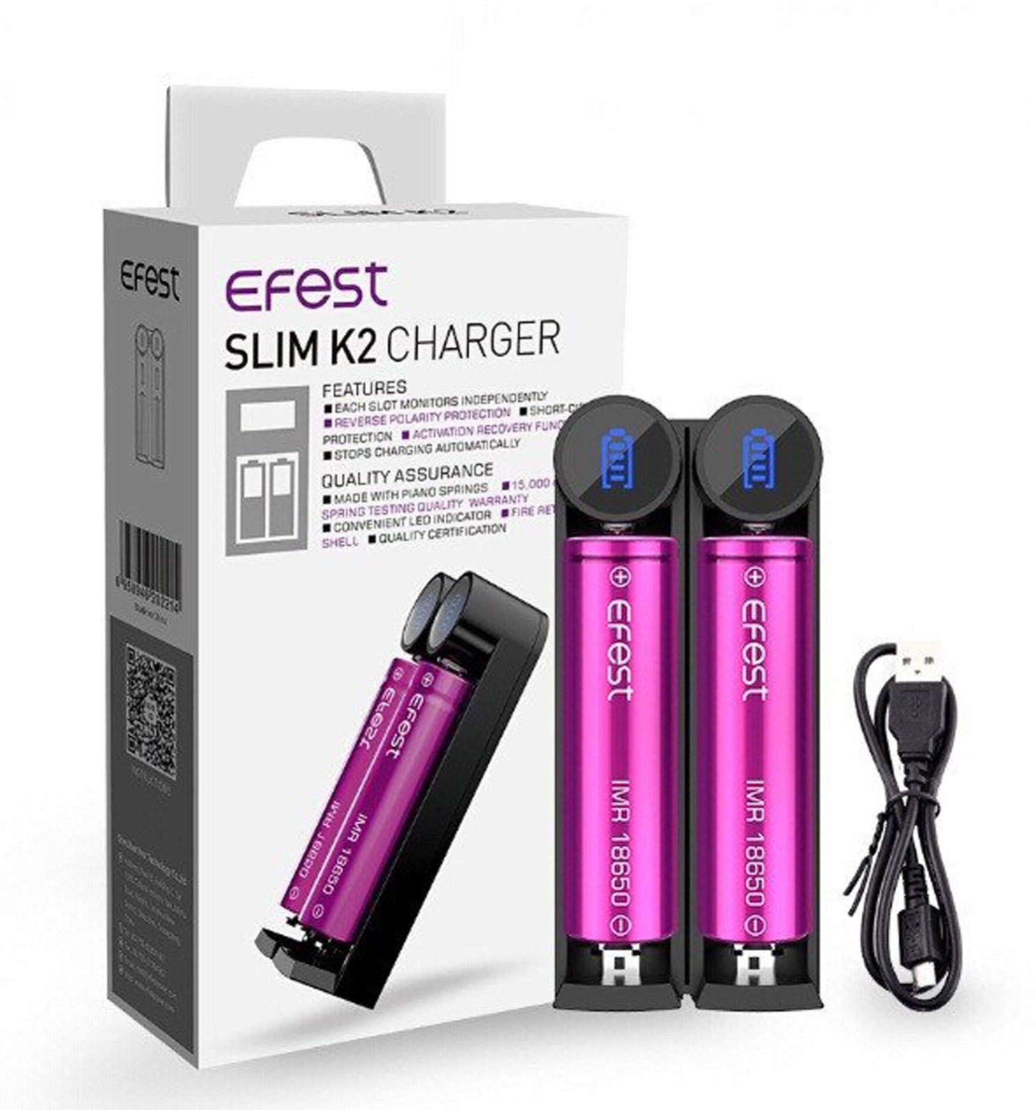 Genuine Efest K2 Slim USB Fast Charger for 18650/20700 Batteries - Dual Slot