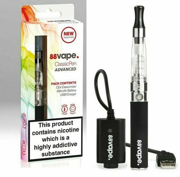 88Vape ClassicPen Advanced Vape E-Cigarette Starter Kit. Pack containsL CE4 Clearimiser Tank, 650maH Battery & USB Charger. Top Refill, Mod Starter, No Nicotine Included Vape Pen Starter Kit Ecig