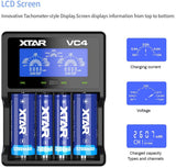 18650 Charger, XTAR VC4 Rechargeable Battery Charger, 4 Bays 18650 Fast Charger with LCD Display, For lithium rechargeable Flashlight batteries Ni-MH Ni-Cd AA AAA 10440 26650 14500 16340 18560 25500