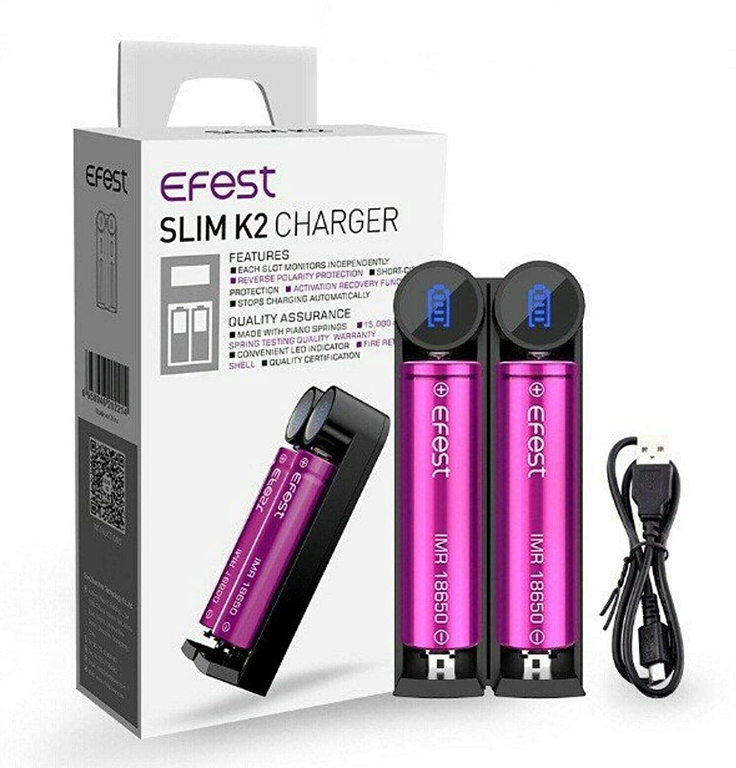 EFEST SLIM K1/K2 Intelligent Battery Charger | 1-2 Slot for 18650, 20700, 26650 & More